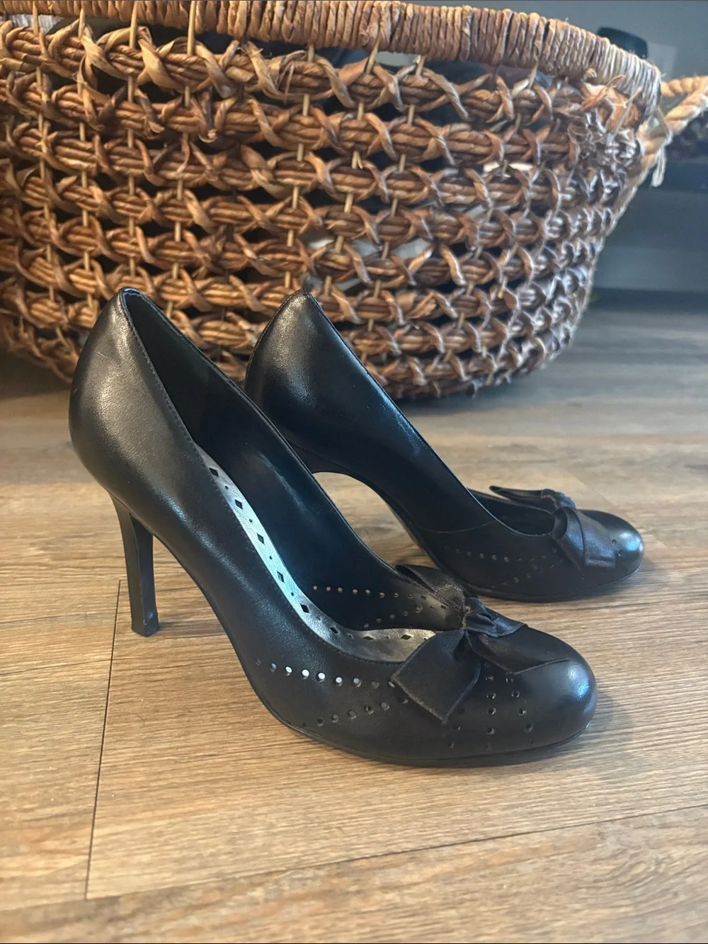 BCBGirls Black Bow Round-Toe Heels